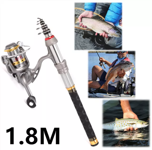 Telescopic Spinning Fishing Rod Reel Combo Kit Gear Organizer Pole Set 1.8M