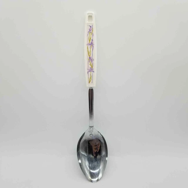 Vintage Large Ekco Serving Spoon Shadow Iris Corelle Plastic Handle Metal Purple