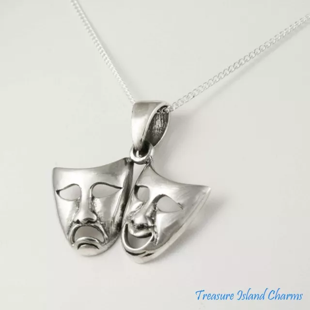 Comedy and Tragedy Masks 925 Sterling Silver Charm Pendant Necklace 16" or 18" Comedy and Tragedy Masks 925 Sterling Silver Charm Pendant Necklace 16" or 18"