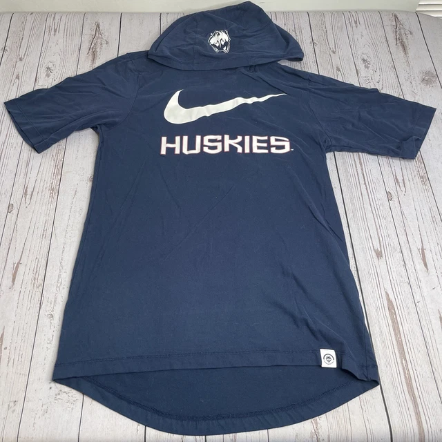 Nike Tee UCONN Huskies Hoodie Short Sleeve Shirt Mens Small Navy Blue