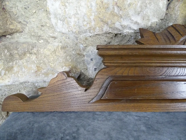 32"  Antique French Hand Carved Wood Solid Chesnut Pediment - Crown 2