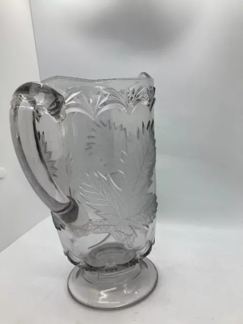 Late Victorian Maple Leaf Canadiana Pressed Glass Pitcher 1890s 3