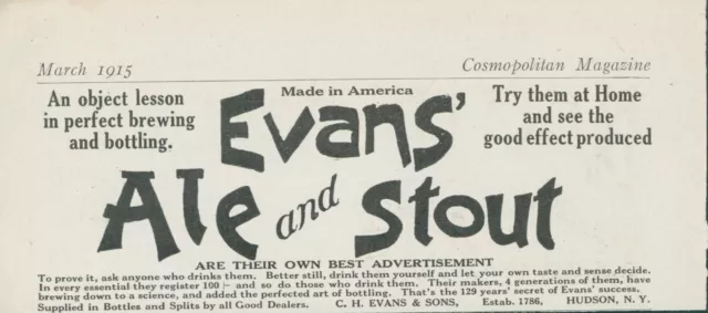 1915 Evans Ale & Stout Object Lesson In Perfect Brewing Bottling Print Ad CO5
