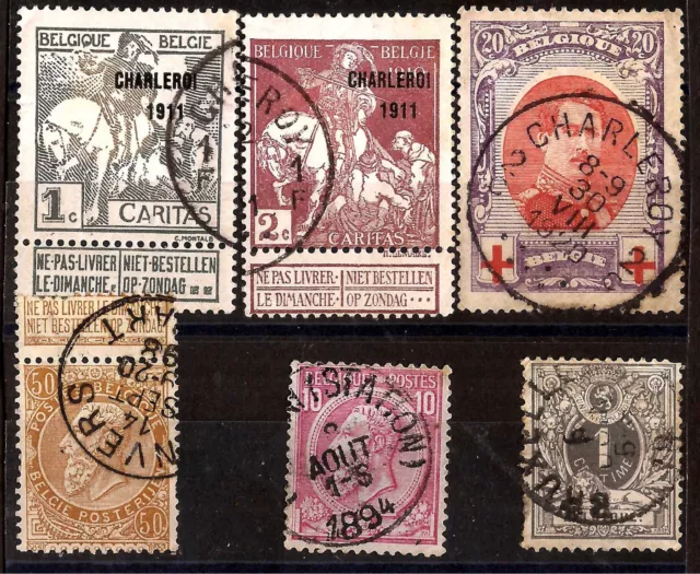 ZY636 BELGIQUE 6 timbres anciens 1894/1911- Roi Léopold I et cavalerie