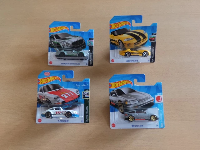 Hot Wheels 2023 Bentley Continental GT3 Porsche 911 Dodge Viper RT/10 Honda CR-X