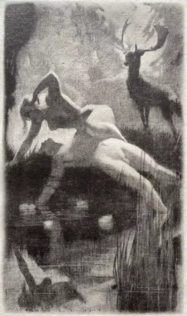 1928 Norman Lindsay, The Hunter, Original Collotype 1/550 Free Express W/Wide