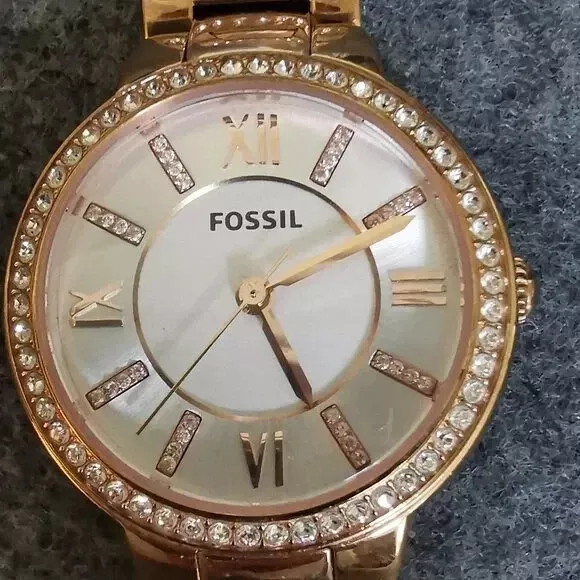 Fossil Virginia Watch Women Rose Gold Tone Pave Bezel Bling New Battery