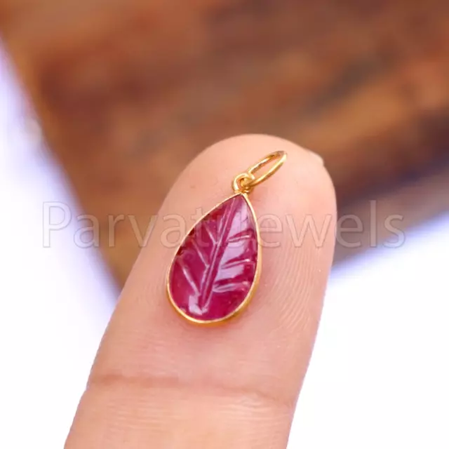 Solid 18K Gold Natural Pink Tourmaline Gemstone Hand Carved Gift Charms Pendant