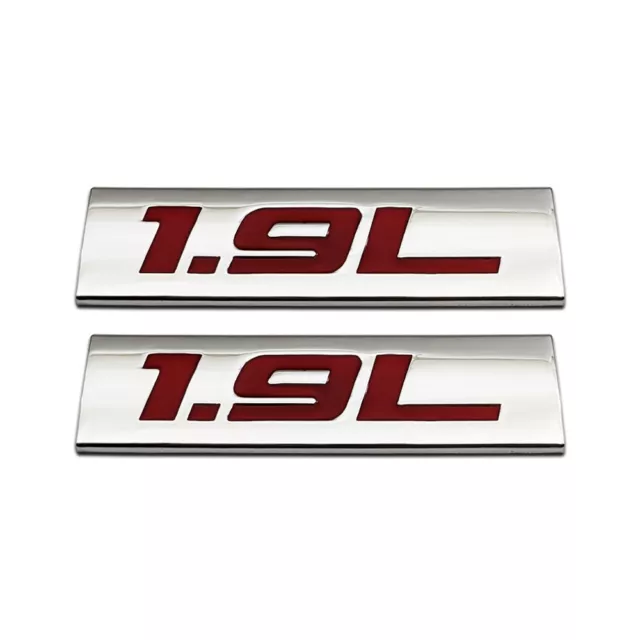 2x Red Chrome 1.9L Car Logo V6 V8 Engine Emblem Metal 3D Badge SUV Coupe Sticker