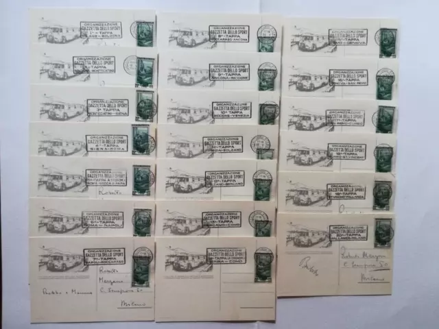 35° GIRO D'ITALIA 1952 set completo 20 cartoline con annulli postali delle tappe