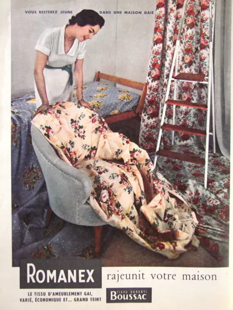 Publicité Presse 1955 Romanex Rajeunit Votre Maison Tissu D'ameublement Boussac
