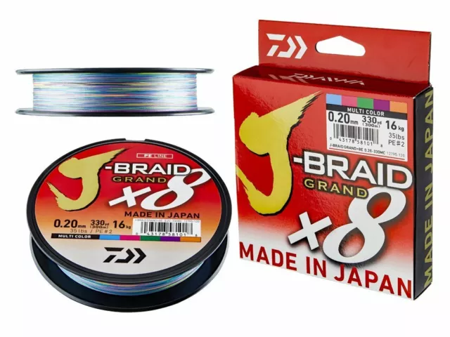 Daiwa J-Braid Grand X8 Multi-Color 300m 0.06-0.26mm Ligne Tresse Made in Japan