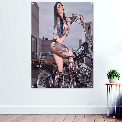 Sexy Busty Motorcycle Girls Posters & Prints For Boys Room Banner Wall Art Flag