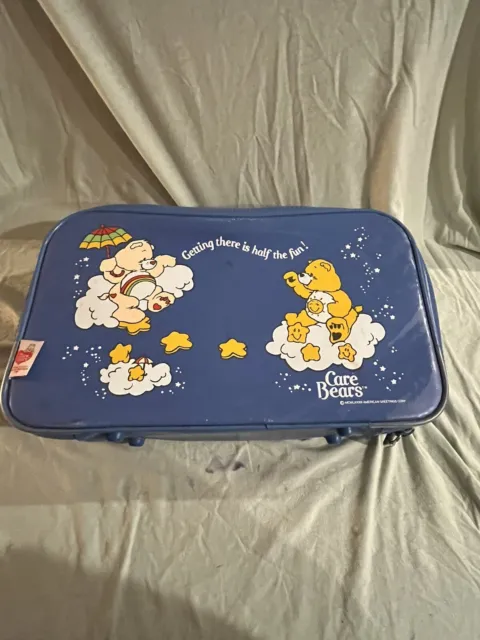 Vintage Care Bears Suitcase Luggage Blue 80s Carry On Kids Funshine Travel Case