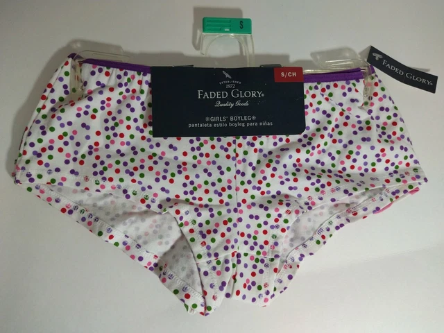 Girls Underwear Small 2 Pack Boy Shorts Polka Dots Stripes Faded Glory