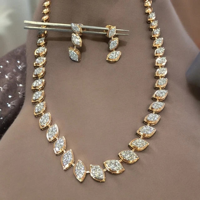 Parure Collier & Boucles D'oreilles En Or Rose 14K Avec Diamants 2,49 Carats - Ensemble Brillant Pour Mariage Ou Anniversaire