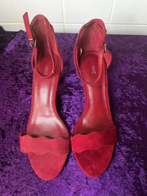 Next Red Faux Suede Strappy Scalloped Stiletto Sandal Size 7/41 New No Box