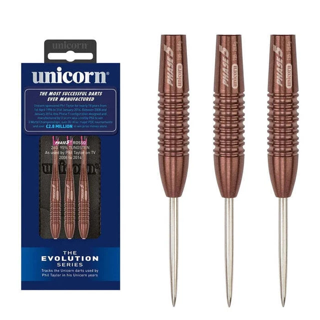 UNICORN Steel Tip Darts Barrels | Evolution Series Phase 1, 2, 3, 5 & 6 | Natural 90%, 95% & 97% Tungsten Barrels | 24g, 25g Or 26g