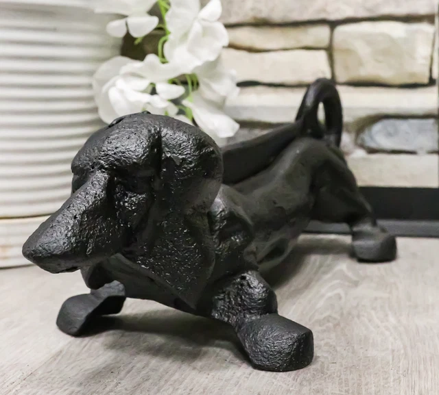Cast Iron Black Sausage Dachshund Dog Boot Cleaner Scraper Statue Door Stopper 7