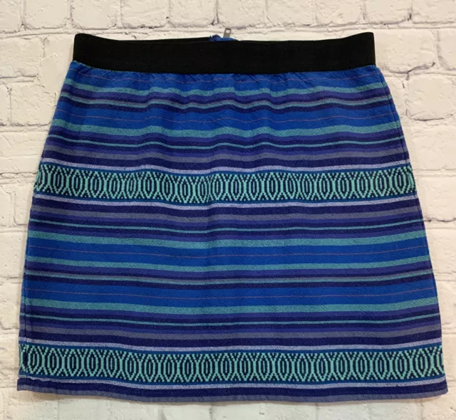 American Eagle Women's Size 0 Boho Print Mini Skirt Woven Stripe/ Geometric Blue