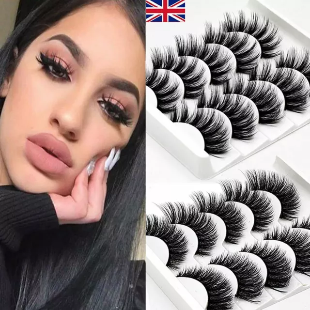 5Pair 3D Mink False Eyelashes Wispy Cross Long Thick Soft Fake Eye Lashes UK