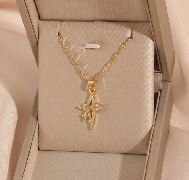 Collier Long Réglable Pendentif Trèfle Doré Acier Inoxydable - Neuf Sans Boîte !
