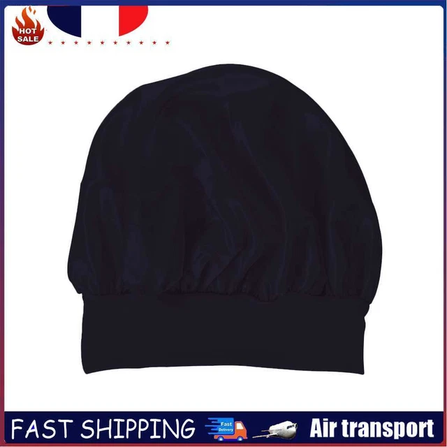 Women Night Sleep Hair Cap Satin Adjustable Curly Hair Styling Hat (Black)