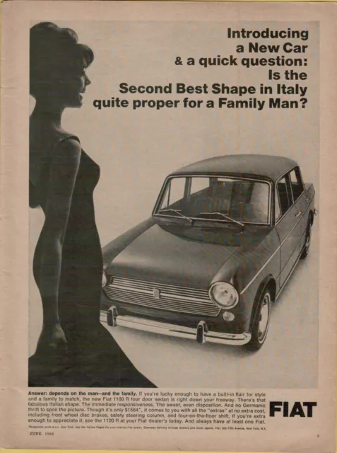 1966 Fiat 1100 R 4 Door Sedan Best Sexy Italian Shape Woman Original Print Ad