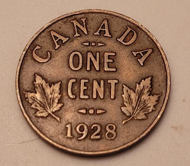 1928 Small Canadian  George V 1 One Cent Coin Canada Penny