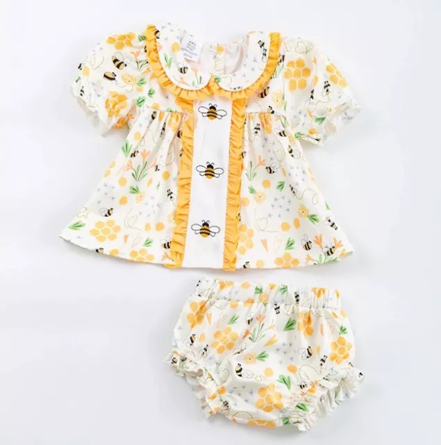 NEW Boutique Embroidered Bee Tunic & Bloomers Baby Girls Outfit