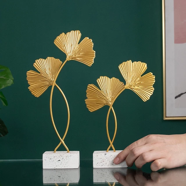 Escultura de Ginkgo Biloba 1 pieza 14*28 cm hierro estilo europeo + granito metal de lujo