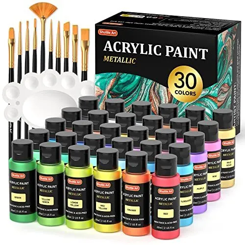 Castle Art Supplies 24 Piece Metallic Acrylic Tube Set | 24 x 12ml Tubes for Adult Artists, Beginners and Crafters, Add Shimmering Quality on