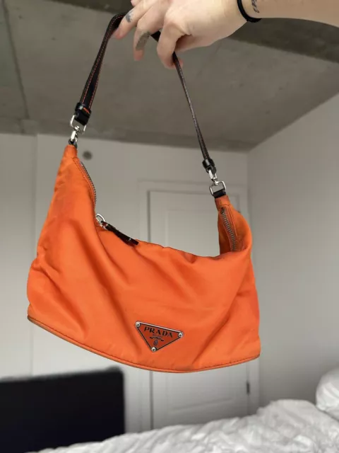 PRADA Vintage Orange Tessuto Nylon Shoulder Handbag