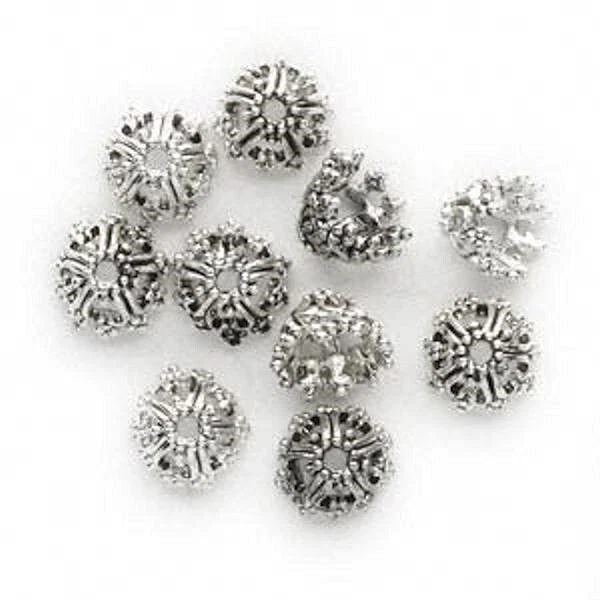 10 Antiqued Silver Pewter 7x9mm Filigree Heart Bead Caps to Fit 6-8mm Beads *