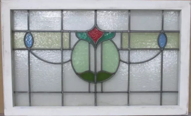 OLD ENGLISH LEADED STAINED GLASS WINDOW TRANSOM Cute Abstract 30.75" x 19"
