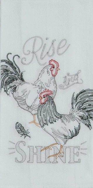 Farmers Market Rise and Shine Roosters Embroidered Flour Sack Kitchen Dish Towel