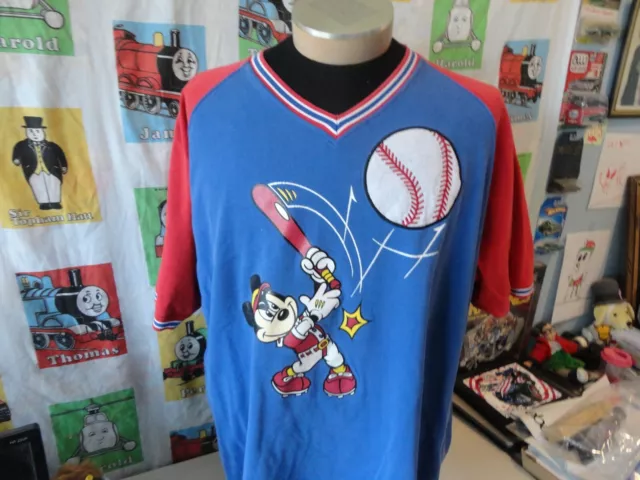 Vintage Walt Disney Mickey Mouse Baseball Jersey V Neck Shirt XL