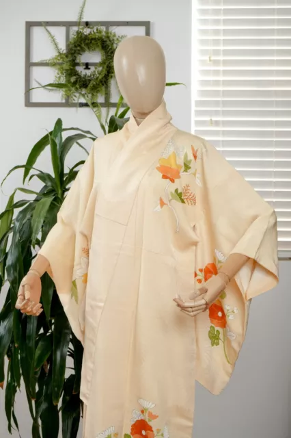 Dear Vanilla Japanese Silk Kimono Women's Robe Gown Authentic Japan Vintage Mint 2