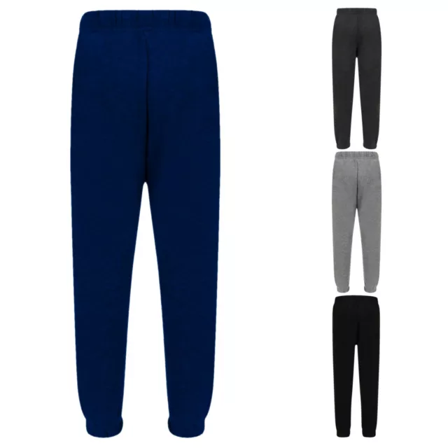 Boys Kids Plain Basic PE School Jogging Sports Tracksuit Bottoms Joggers Fleece