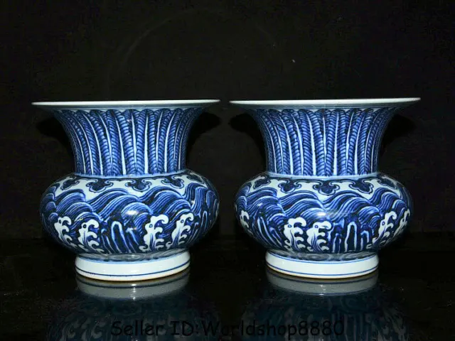 6.8" Xuande Marked Old China Ming Blue White Porcelain Dynasty Bottle Vase Pair