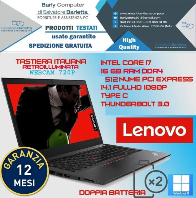 Lenovo ThinkPad T470s i5-7300U 16GB RAM NVME 512GB WIN11 FULLHD  ITALIA ULTRABOO