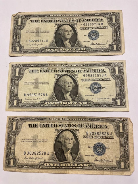 $1 One Dollar 1935F, 1957, 1957A Series Silver Certificates Notes Set of 3