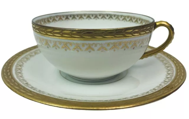 Limoges France Avenir Tea Cup & Saucer ~ Excellent Condition ~ gold white gilt