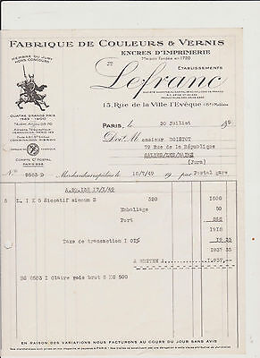 USINE de TOILES CIREES & MOLESKIN "Ets PARIS MARECHAL" Facture en 1939 XI° 