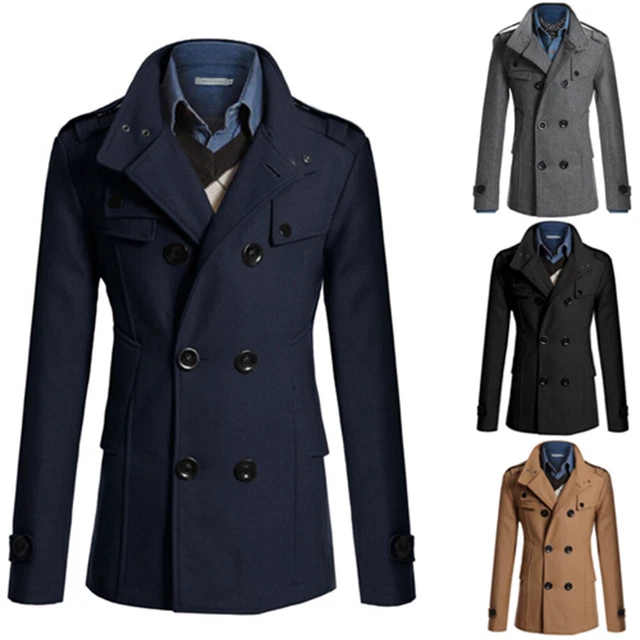 Men Winter Tops Formal Trench Coat Double Breasted Overcoat Long Jacket Outwear