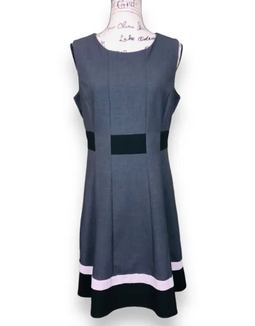 Calvin Klein Colorblock Sheath Dress Size 10 Gray Black White Sleeveless Work