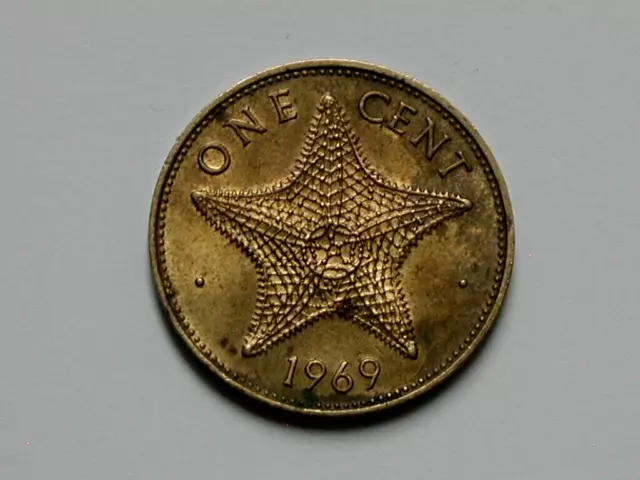 Bahamas 1969 1 CENT Coin with Starfish (Ocean Animal) Marine Invertebrate