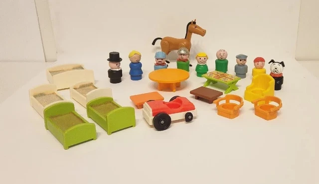 Lot Of 23 Vintage Fisher Price Little People Car People House Furniture Horse