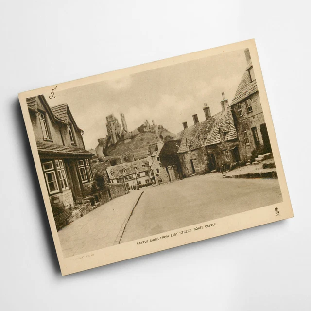 A3 PRINT - Vintage Dorset - Castle Ruins from East Street, Corfe Castle