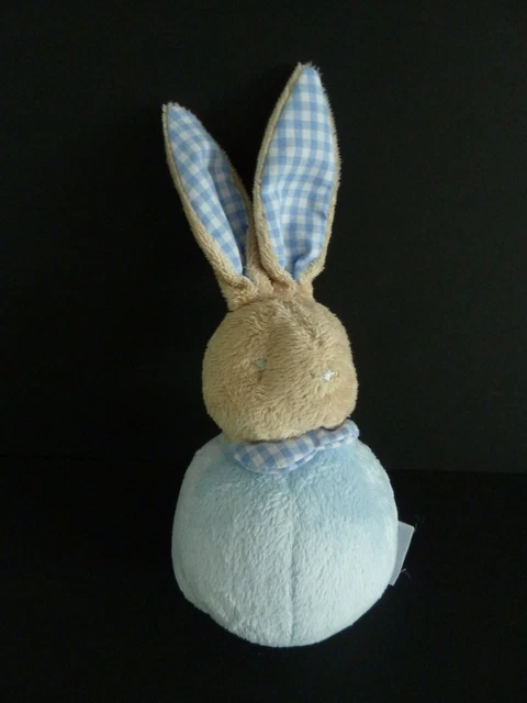 N- Doudou Boule Klorane Lapin Bleu Beige Vichy Carreaux Hochet Grelot - Ttbe